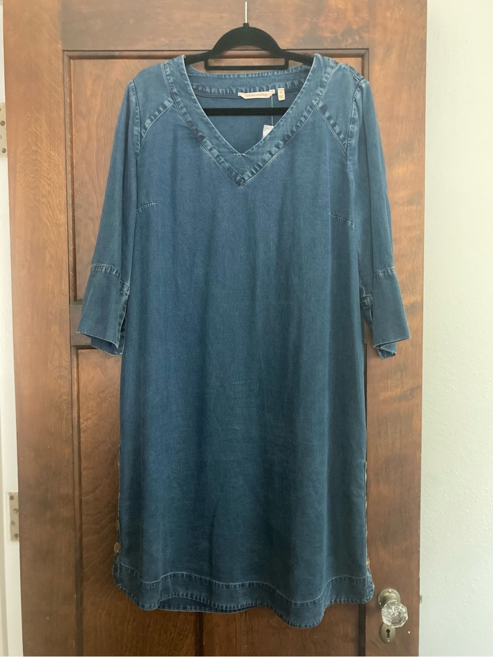 Soft Surroundings Denim-Look V-Neck Dress in Blue